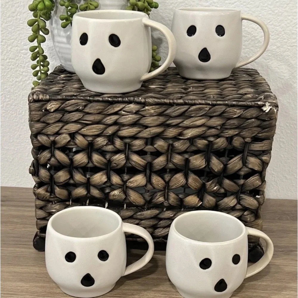 Pottery Barn Ghost Boo Mug Cup Modern Matte Stoneware Minimalist Gus Coffee Set